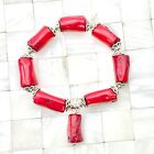 Dyed Red Coral Chunky Beaded Stretch Bracelet The Vintage Strand Lot #5304