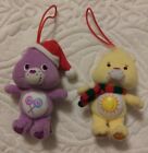 Care Bear Plush Christmas Ornament lot (2) Share Bear & Funshine purple & yellow