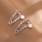 Silver Plated Round Pearl Tassel Earrings Drop Dangle Women Jewelry Lab-Created