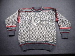 Dale Of Norway Fair Isle Lillehammer Wool Crew Sweater Men's Large Gray Blue Red