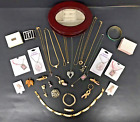25pc Avon Oval Wooden Mahogany Jewelry Box Full Pins Necklaces Bracelets