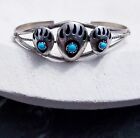 Native American Sterling Silver TURQUOISE Triple BEAR CLAW Cuff Bracelet