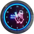 Barbecue Neon clock sign BBQ pig pork Smokehouse Smoker Grille grill wall lamp