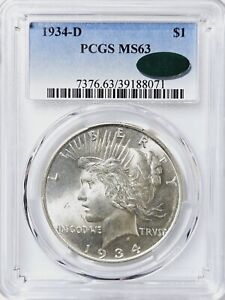 New Listing1934-D PCGS & CAC MS63 Peace Dollar