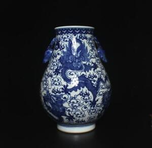 Old Chinese Blue and White Porcelain Zun Vase w/ dragon Kangxi MK 39CM