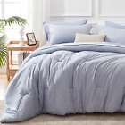 Queen Comforter Set - 7 Pieces Bed in a Bag Queen Size Blue Soft for All Seasons