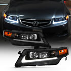 Black 2004-2008 Acura TSX CL9 LED Tube Projector Headlights Headlamps Left+Right