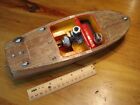 1950'S DUMAS 12 INCH WOODEN CHRIS CRAFT REMOTE CONTROL BOAT WITH OK CUB MOTOR