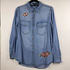 Velvet Heart Chambray Shirt Denim Button Up Embroidered Tencel Coastal Cowgirl M
