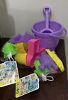 LOT OF 10 castle & sea creatures Beach Toys Sand Toys Set w purple bucket/shovel