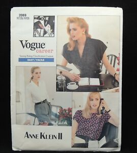 Vtg 1988 Vogue Career Anne Klein II Sewing Pattern 2069 Blouse Size 6-10 Uncut