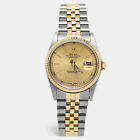Rolex Champagne 18k Yellow Gold And Steel Datejust 16233 Wristwatch 36mm