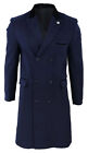 Mens Navy Blue Overcoat Wool & Cashmere Winter Mod Long Coat Velvet Collar
