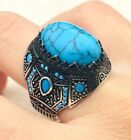 Men's Silver Ring, Blue Turquoise Stone Ring ,925K Sterling Silver,Men's Jewelry
