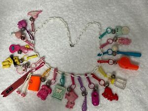 1980's VINTAGE BELL CLIP CHARM NECKLACE CHAIN OVER  20 PLASTIC 80'S CHARMS!!!