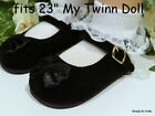 BLACK Velvet w/ Satin Bow MARY JANES DOLL SHOES fits 23