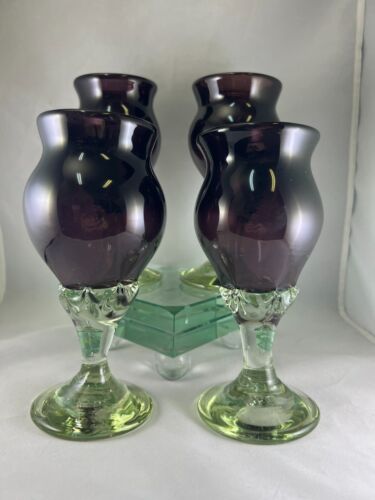 Rare & Stunning 1974 PEET ROBISON ARTIST SIGNED Set of 4 Wine Goblets