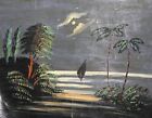 Antique oil painting night tropical landscape, seascape