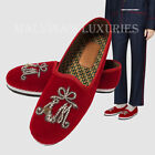 GUCCI MENS SHOES RED VELVET MOCCASIN LOAFERS PEARL AM APPLIQUE $980 7 US 7.5
