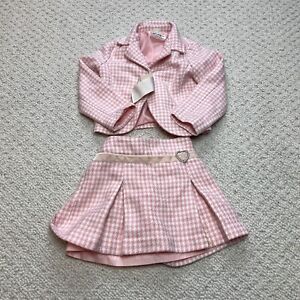 Cherokee Outfit Set Girls 4T Toddler Blazer and Skirt Pink Check 2 Piece Suit