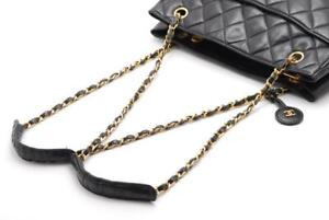 Chanel Lambskin Quilted Chain Tote Bag Coco Black Gold Metal 30cm x 22cm x 9cm