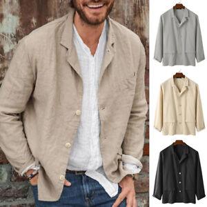 Shirts Jacket Coat Blazer Cardigan Fashion Long Sleeve Men Cotton Linen Lapel TA