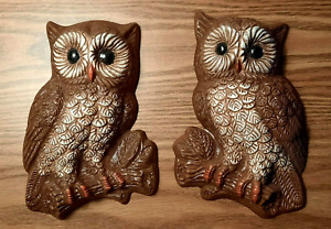 Granny Core Pair of Owl Wall Hanging Plaques 1970 Vintage Wall Decor
