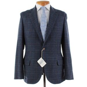 Brunello Cucinelli NWD Wool Blend Sport Coat Size 50 (40 US) Blue & Brown Plaid