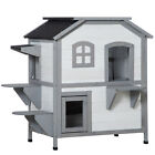 2-Story Outdoor Feral Cat House Shelter Enclosure Indoor Pet Condo with Balcony