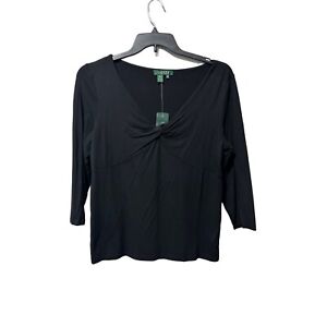 NWT LRL Ralph Lauren Black Womens Shirt XL Knotted Chest
