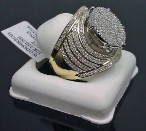 Women's Elegant Big Yellow Gold Pave Ring Wedding Jewelry Rings Gift Size 5