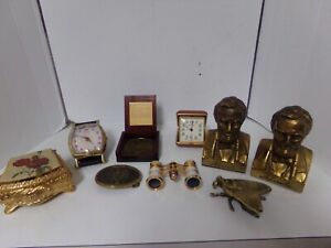 Vintage Mixed Lot Brass items collection incl. clocks, bookends, binocular