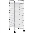10 Drawer Rolling Storage Plastic Cart Utility Craft Cart with Wheels White Used