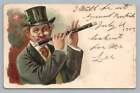 Top Hat Man Playing Flute UDB Antique Musical Instrument Art Postcard 1907
