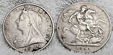 1893 Solid Silver Antique Queen Victoria Crown Coin Vintage Old 0.925 Sterling