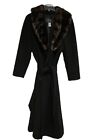 Terry Lewis Classic Luxuries Wool Black Long Wrap Coat Faux Fur Collar Large