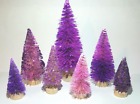 LOT 7 PURPLE PASSION Christmas XMAS Mini Miniature Sisal Bottle Brush Trees