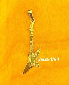 Gold Guitar Pendant, Guitarists Gifts, Music Jewelry, Gold Electric Guitar