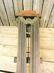 Antique AMERICAN Clothes Drying Rack 8 Wooden Arm Cast Iron Wall Mount AAFA