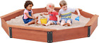 85''X78''X9'' Wooden Octagon Sandbox with Cover, Large Sandpit for Kids Outdoor