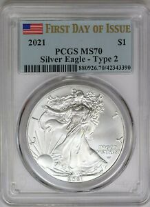 2021 PCGS $1 American Silver Eagle Type 2 MS70 FDOI First Day of Issue