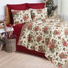 Holiday Ribbon Cotton Christmas Red Full/Queen Quilt Set 90