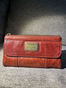 Fossil Long Live Vintage Buttery Soft Leather Emory Wallet Red Clutch
