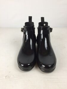 Hunter Refined Short Quilted Gloss Women's Chelsea Rain Boots, Black, US Size 10