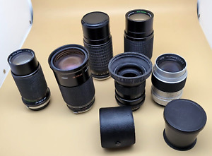 LOT OF 8: Vintage Lot of 35mm SLR Camera Lenses & Converters UNTESTED VARIOUS
