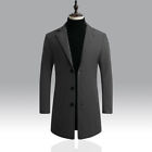 Men Wool Coat Winter Trench Outwear Overcoat Long Jacket Lapel Single Breasted