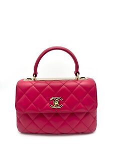 Chanel Raspberry Quilted GHW Trendy Top Handle w/ Strap
