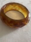 CHUNKY Beehive Faceted Amber Colored Lucite Bangle