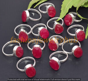 New Sale ! Simulated Ruby Gemstone Ring 5Pcs Wholesale Lot 925 Silver Plated