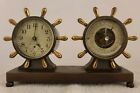 Antique Working CHELSEA Bronze Nautical Ship's Wheel Clock & Barometer Desk Set